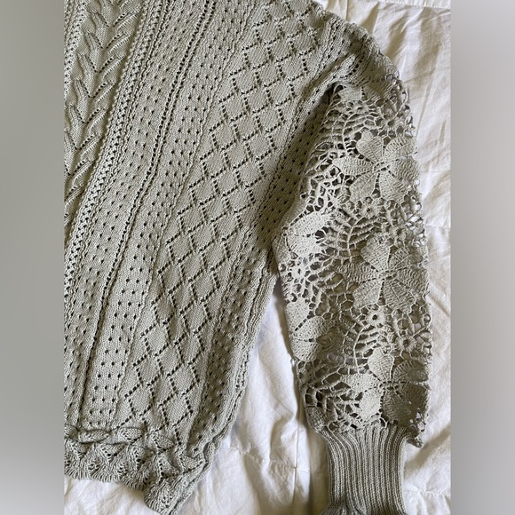 Light Gray Crochet Sleeve Cable Knit Women’s Sweater - Picture 11 of 14